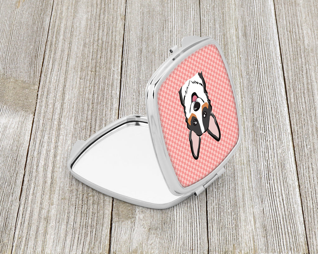 Checkerboard Pink Corgi Compact Mirror Decorative Travel Makeup Mirror for Women Girls Gifts Pocket Makeup Mirror Folding Handheld