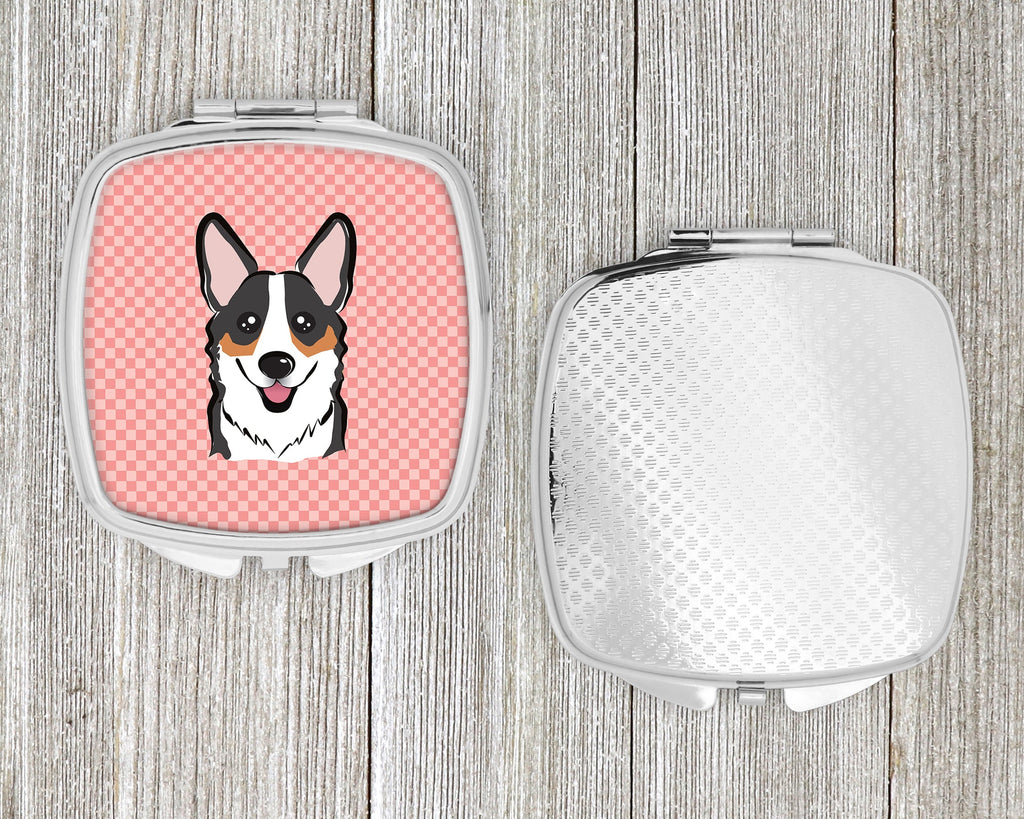 Checkerboard Pink Corgi Compact Mirror Decorative Travel Makeup Mirror for Women Girls Gifts Pocket Makeup Mirror Folding Handheld