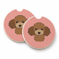 Checkerboard Pink Chocolate Brown Poodle Set of 2 Cup Holder Car Coasters Absorbent Round Sandstone Coasters Gifts for Men or Women, 2.5, Multicolor
