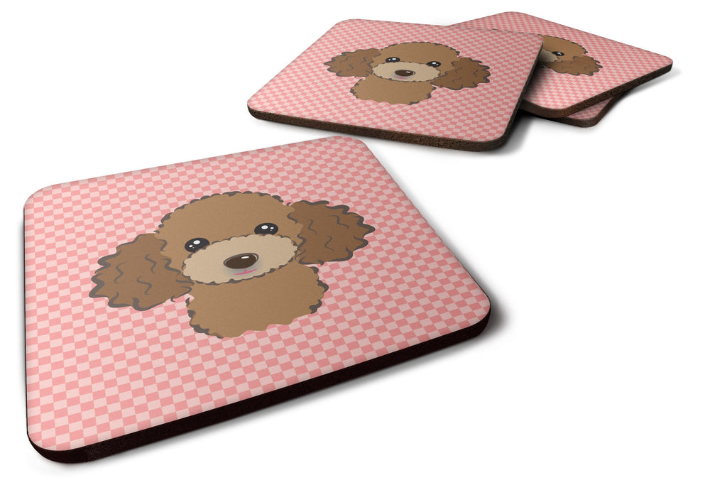 Checkerboard Pink Chocolate Brown Poodle Foam Coasters Set of 4 Cup Coasters for Indoor Outdoor, Tabletop Protection, Anti Slip, Mouse pad Material