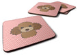 Checkerboard Pink Chocolate Brown Poodle Foam Coasters Set of 4 Cup Coasters for Indoor Outdoor, Tabletop Protection, Anti Slip, Mouse pad Material