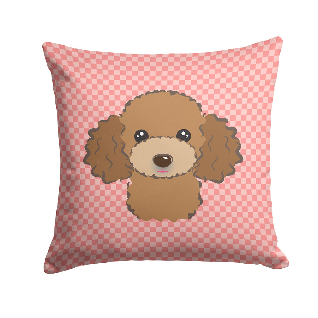 Checkerboard Pink Chocolate Brown Poodle Decorative Throw Pillow 14x14 Indoor Outdoor Accent Cushion, Fabric Cover with Insert for Sofa, Bed, Porch & Living Room