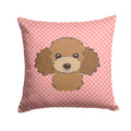 Checkerboard Pink Chocolate Brown Poodle Decorative Throw Pillow 14x14 Indoor Outdoor Accent Cushion, Fabric Cover with Insert for Sofa, Bed, Porch & Living Room