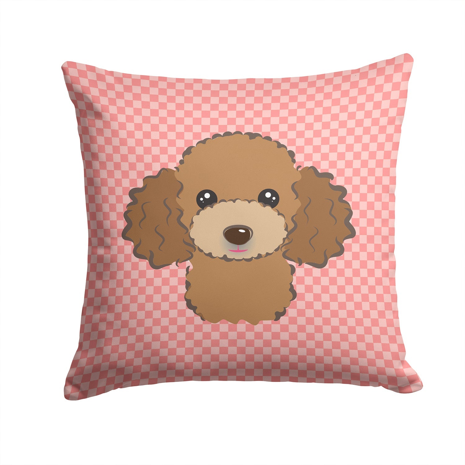 Checkerboard Pink Chocolate Brown Poodle Decorative Throw Pillow 14x14 Indoor Outdoor Accent Cushion, Fabric Cover with Insert for Sofa, Bed, Porch & Living Room