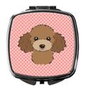 Checkerboard Pink Chocolate Brown Poodle Compact Mirror Decorative Travel Makeup Mirror for Women Girls Gifts Pocket Makeup Mirror Folding Handheld