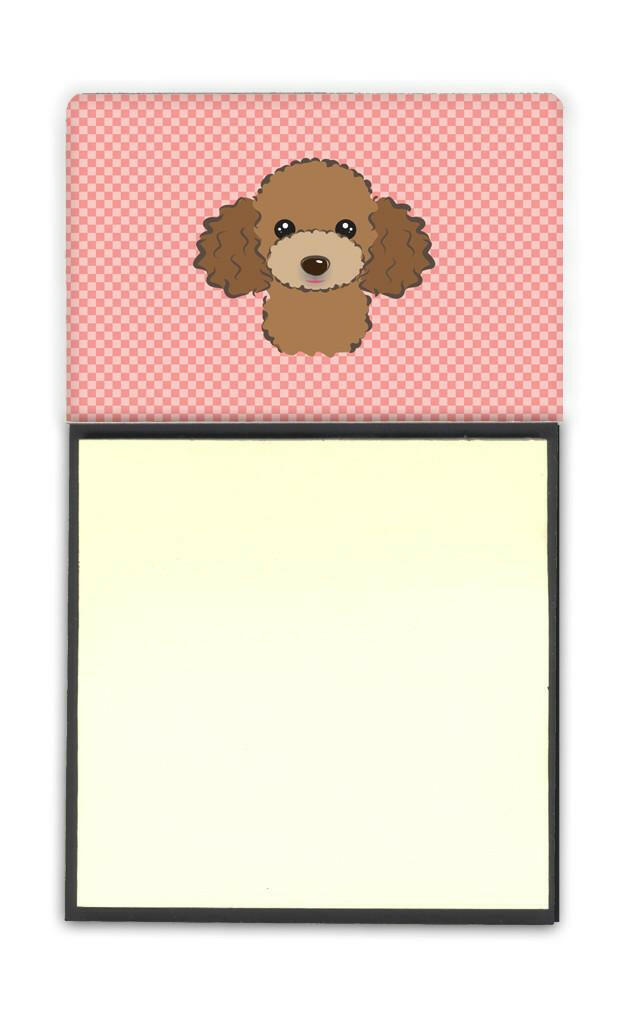 Checkerboard Pink Chocolate Brown Poodle Watercolor Sticky Note Holder Refillable Dispenser Desk Accessory 3x3 Pad Gift