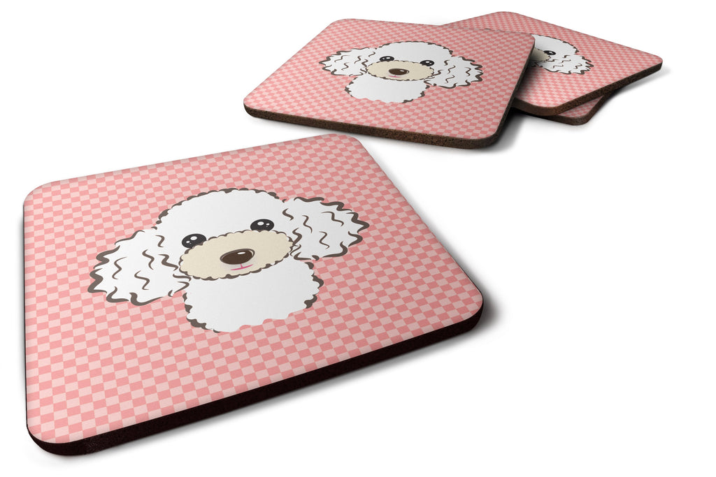 Checkerboard Pink White Poodle Foam Coasters Set of 4 Cup Coasters for Indoor Outdoor, Tabletop Protection, Anti Slip, Mouse pad Material