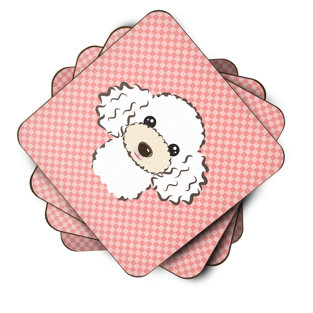 Checkerboard Pink White Poodle Foam Coasters Set of 4 Cup Coasters for Indoor Outdoor, Tabletop Protection, Anti Slip, Mouse pad Material