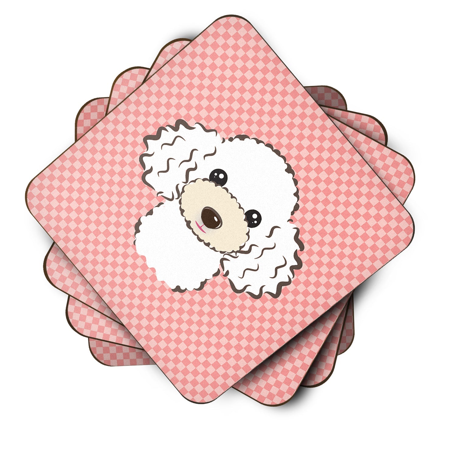 Checkerboard Pink White Poodle Foam Coasters Set of 4 Cup Coasters for Indoor Outdoor, Tabletop Protection, Anti Slip, Mouse pad Material