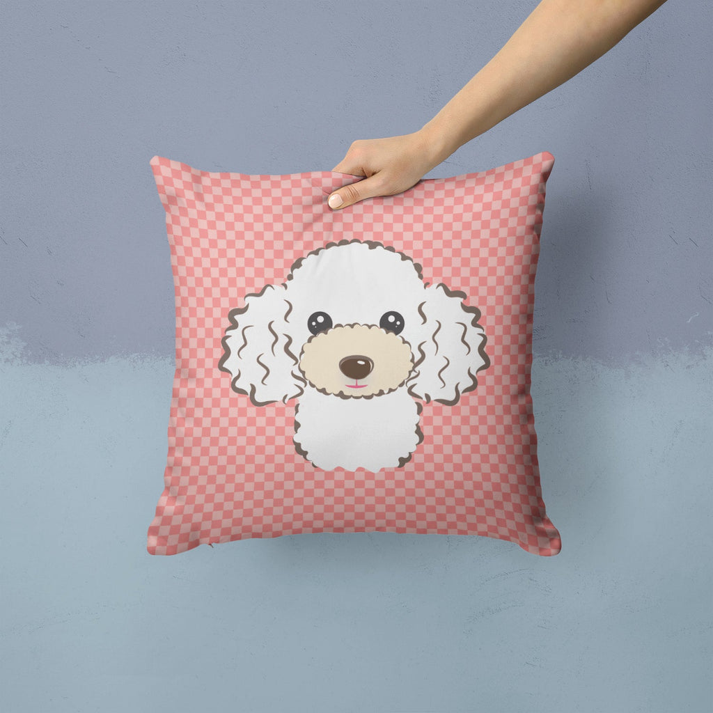 Checkerboard Pink White Poodle Decorative Throw Pillow 14x14 Indoor Outdoor Accent Cushion, Fabric Cover with Insert for Sofa, Bed, Porch & Living Room