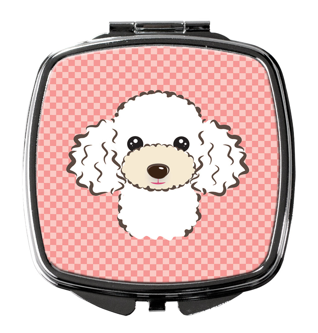 Checkerboard Pink White Poodle Compact Mirror Decorative Travel Makeup Mirror for Women Girls Gifts Pocket Makeup Mirror Folding Handheld