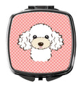Checkerboard Pink White Poodle Compact Mirror Decorative Travel Makeup Mirror for Women Girls Gifts Pocket Makeup Mirror Folding Handheld