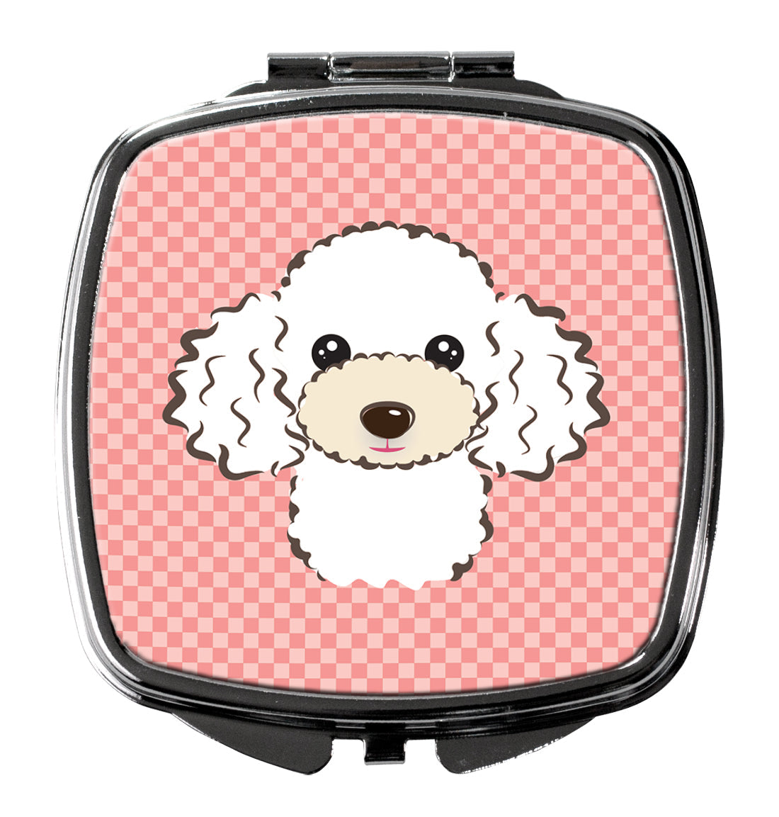 Checkerboard Pink White Poodle Compact Mirror Decorative Travel Makeup Mirror for Women Girls Gifts Pocket Makeup Mirror Folding Handheld