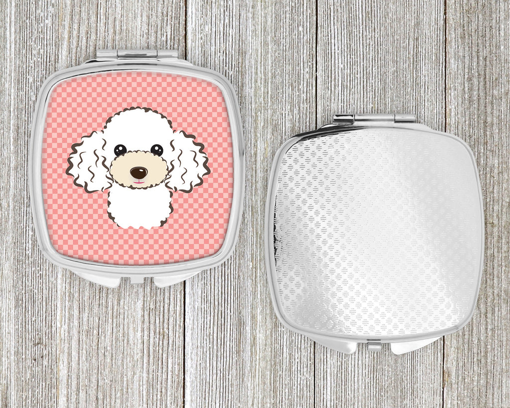 Checkerboard Pink White Poodle Compact Mirror Decorative Travel Makeup Mirror for Women Girls Gifts Pocket Makeup Mirror Folding Handheld