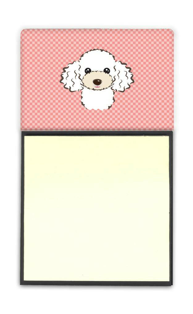 Checkerboard Pink White Poodle Watercolor Sticky Note Holder Refillable Dispenser Desk Accessory 3x3 Pad Gift
