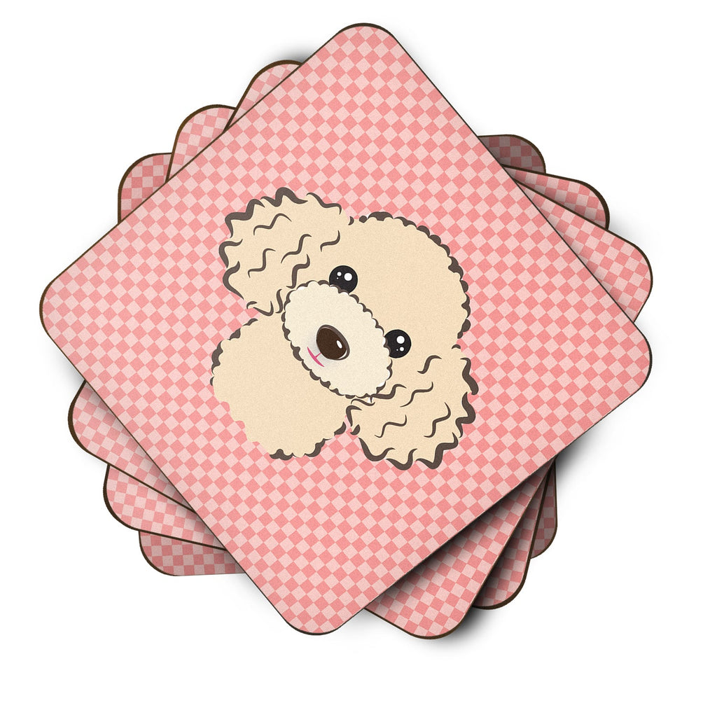 Checkerboard Pink Buff Poodle Foam Coasters Set of 4 Cup Coasters for Indoor Outdoor, Tabletop Protection, Anti Slip, Mouse pad Material