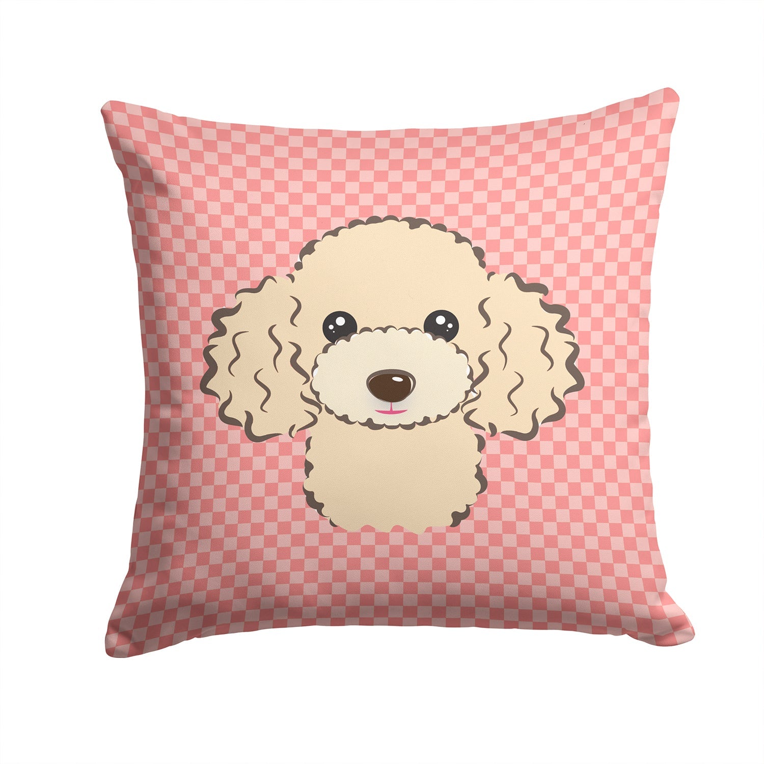 Checkerboard Pink Buff Poodle Decorative Throw Pillow 14x14 Indoor Outdoor Accent Cushion, Fabric Cover with Insert for Sofa, Bed, Porch & Living Room