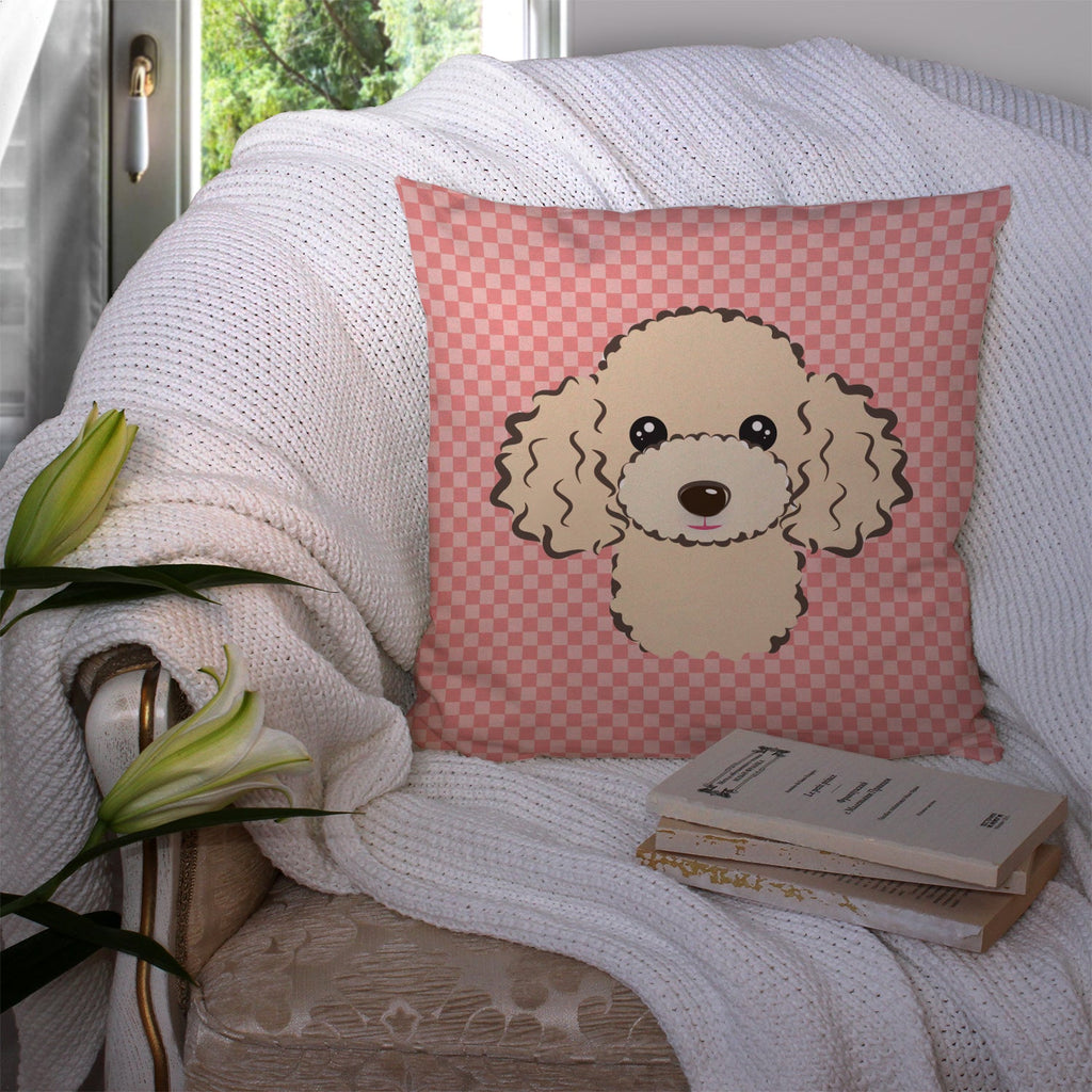 Checkerboard Pink Buff Poodle Decorative Throw Pillow 14x14 Indoor Outdoor Accent Cushion, Fabric Cover with Insert for Sofa, Bed, Porch & Living Room