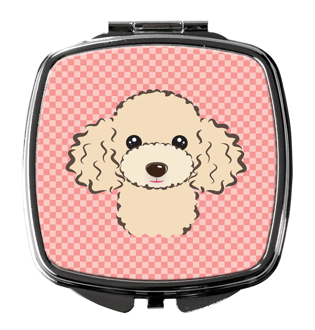 Checkerboard Pink Buff Poodle Compact Mirror Decorative Travel Makeup Mirror for Women Girls Gifts Pocket Makeup Mirror Folding Handheld