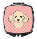 Checkerboard Pink Buff Poodle Compact Mirror Decorative Travel Makeup Mirror for Women Girls Gifts Pocket Makeup Mirror Folding Handheld