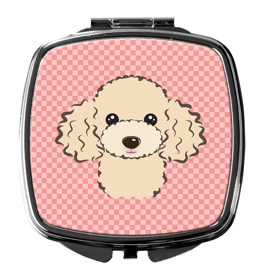 Checkerboard Pink Buff Poodle Compact Mirror Decorative Travel Makeup Mirror for Women Girls Gifts Pocket Makeup Mirror Folding Handheld