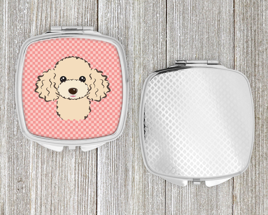 Checkerboard Pink Buff Poodle Compact Mirror Decorative Travel Makeup Mirror for Women Girls Gifts Pocket Makeup Mirror Folding Handheld