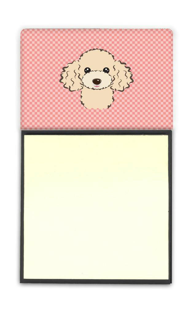 Checkerboard Pink Buff Poodle Watercolor Sticky Note Holder Refillable Dispenser Desk Accessory 3x3 Pad Gift
