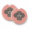 Checkerboard Pink Silver Gray Poodle Set of 2 Cup Holder Car Coasters Absorbent Round Sandstone Coasters Gifts for Men or Women, 2.5, Multicolor
