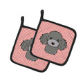 Checkerboard Pink Silver Gray Poodle Pot Holder Set of 2 Heat Resistant Quilted Hot Pads 7.5 x 7.5 Inch, Insulated Kitchen Trivets for Cooking & Baking