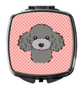Checkerboard Pink Silver Gray Poodle Compact Mirror Decorative Travel Makeup Mirror for Women Girls Gifts Pocket Makeup Mirror Folding Handheld