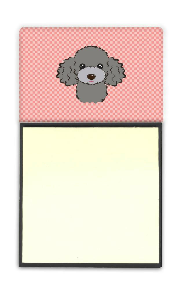 Checkerboard Pink Silver Gray Poodle Watercolor Sticky Note Holder Refillable Dispenser Desk Accessory 3x3 Pad Gift