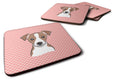 Checkerboard Pink Jack Russell Terrier Foam Coasters Set of 4 Cup Coasters for Indoor Outdoor, Tabletop Protection, Anti Slip, Mouse pad Material