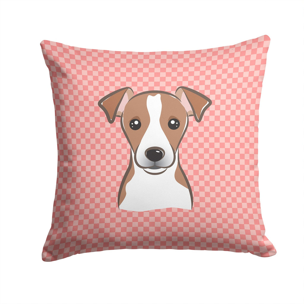 Checkerboard Pink Jack Russell Terrier Decorative Throw Pillow 14x14 Indoor Outdoor Accent Cushion, Fabric Cover with Insert for Sofa, Bed, Porch & Living Room
