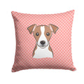 Checkerboard Pink Jack Russell Terrier Decorative Throw Pillow 14x14 Indoor Outdoor Accent Cushion, Fabric Cover with Insert for Sofa, Bed, Porch & Living Room