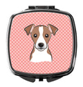 Checkerboard Pink Jack Russell Terrier Compact Mirror Decorative Travel Makeup Mirror for Women Girls Gifts Pocket Makeup Mirror Folding Handheld