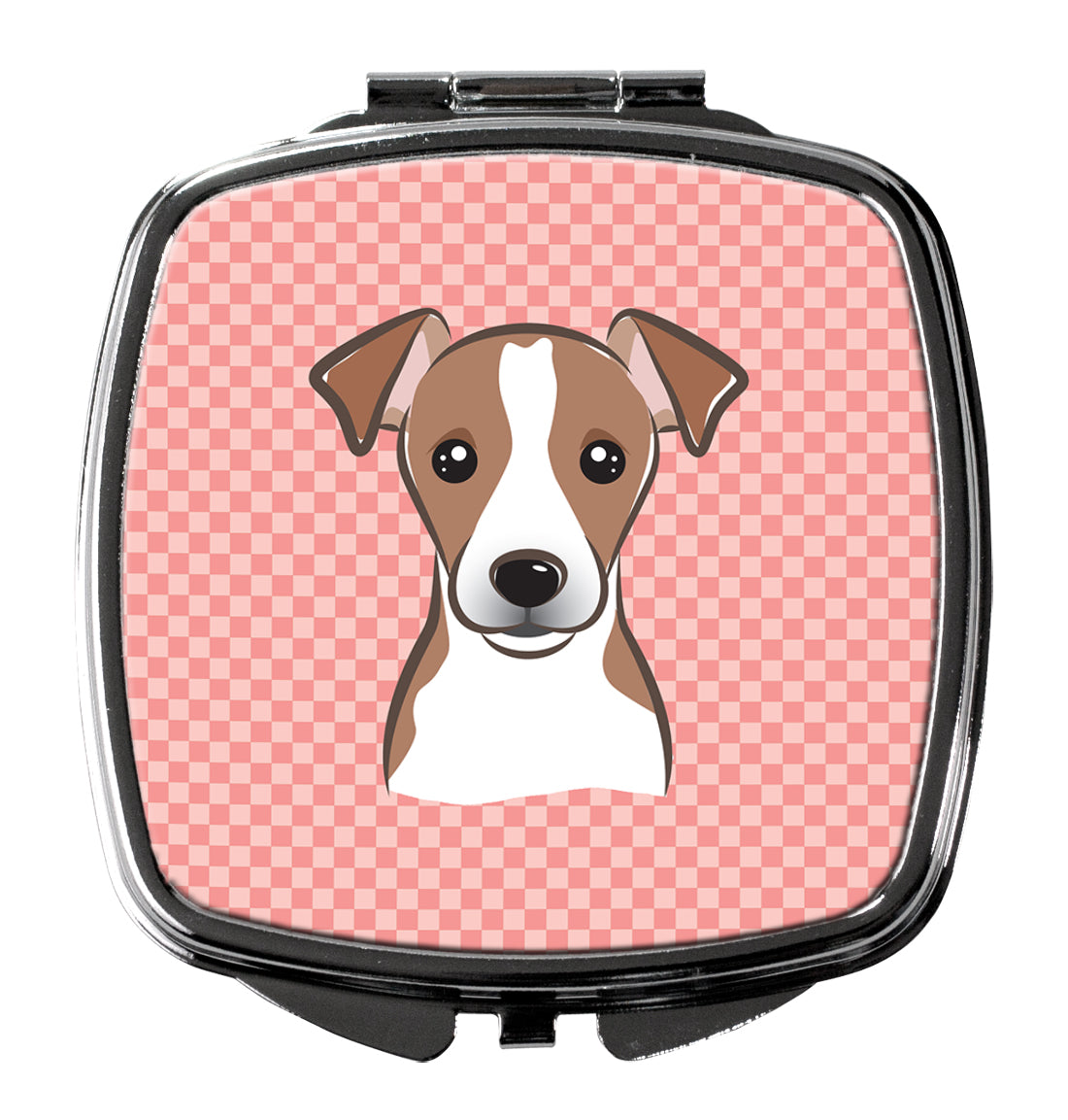Checkerboard Pink Jack Russell Terrier Compact Mirror Decorative Travel Makeup Mirror for Women Girls Gifts Pocket Makeup Mirror Folding Handheld
