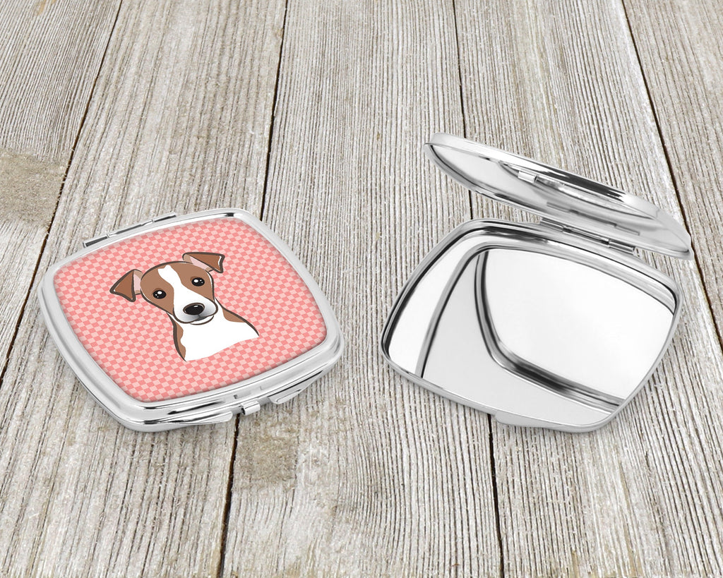 Checkerboard Pink Jack Russell Terrier Compact Mirror Decorative Travel Makeup Mirror for Women Girls Gifts Pocket Makeup Mirror Folding Handheld