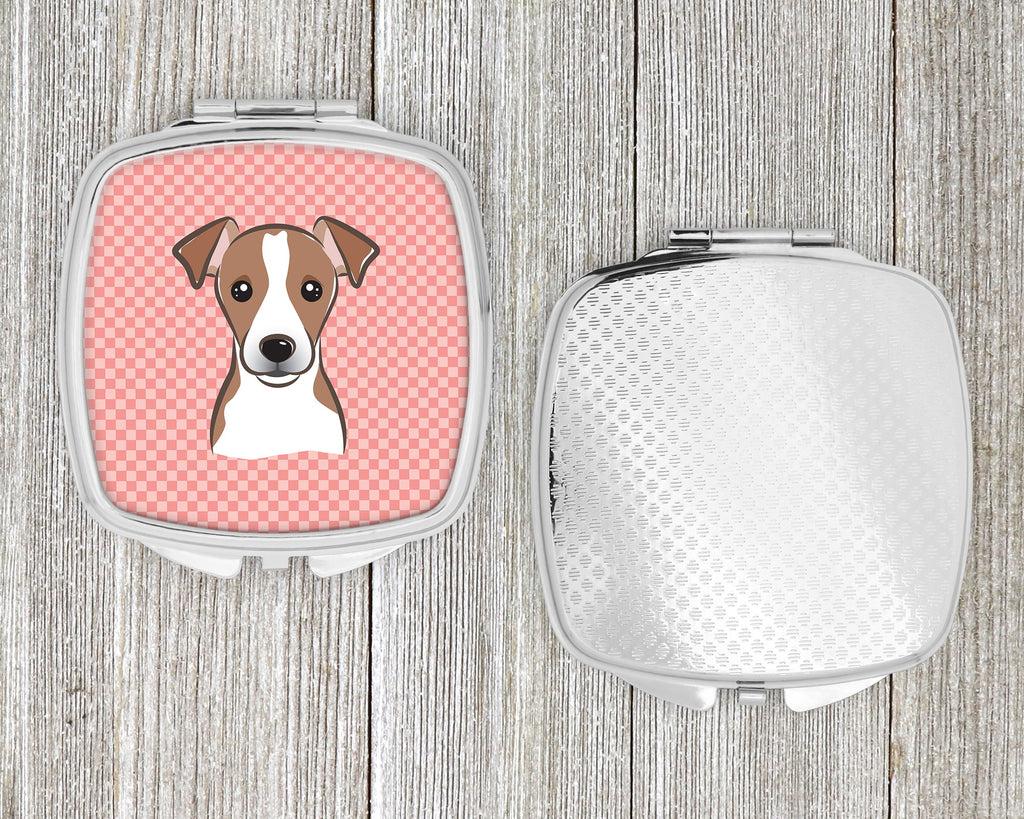 Checkerboard Pink Jack Russell Terrier Compact Mirror Decorative Travel Makeup Mirror for Women Girls Gifts Pocket Makeup Mirror Folding Handheld
