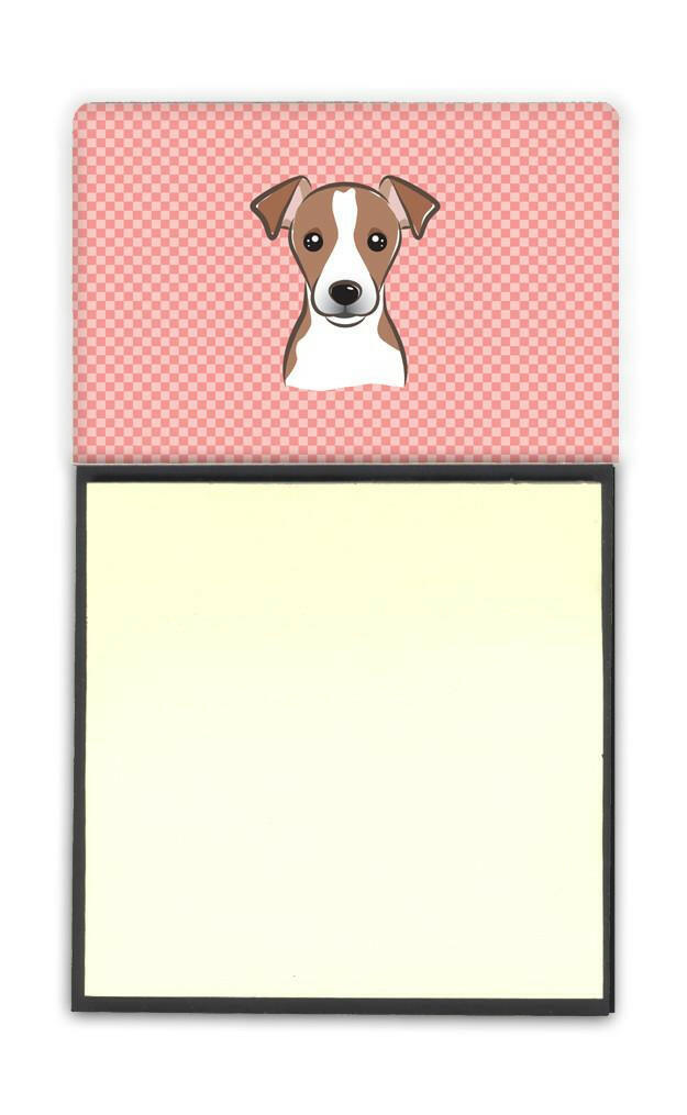 Checkerboard Pink Jack Russell Terrier Watercolor Sticky Note Holder Refillable Dispenser Desk Accessory 3x3 Pad Gift