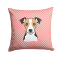 Checkerboard Pink Jack Russell Terrier Decorative Throw Pillow 14x14 Indoor Outdoor Accent Cushion, Fabric Cover with Insert for Sofa, Bed, Porch & Living Room
