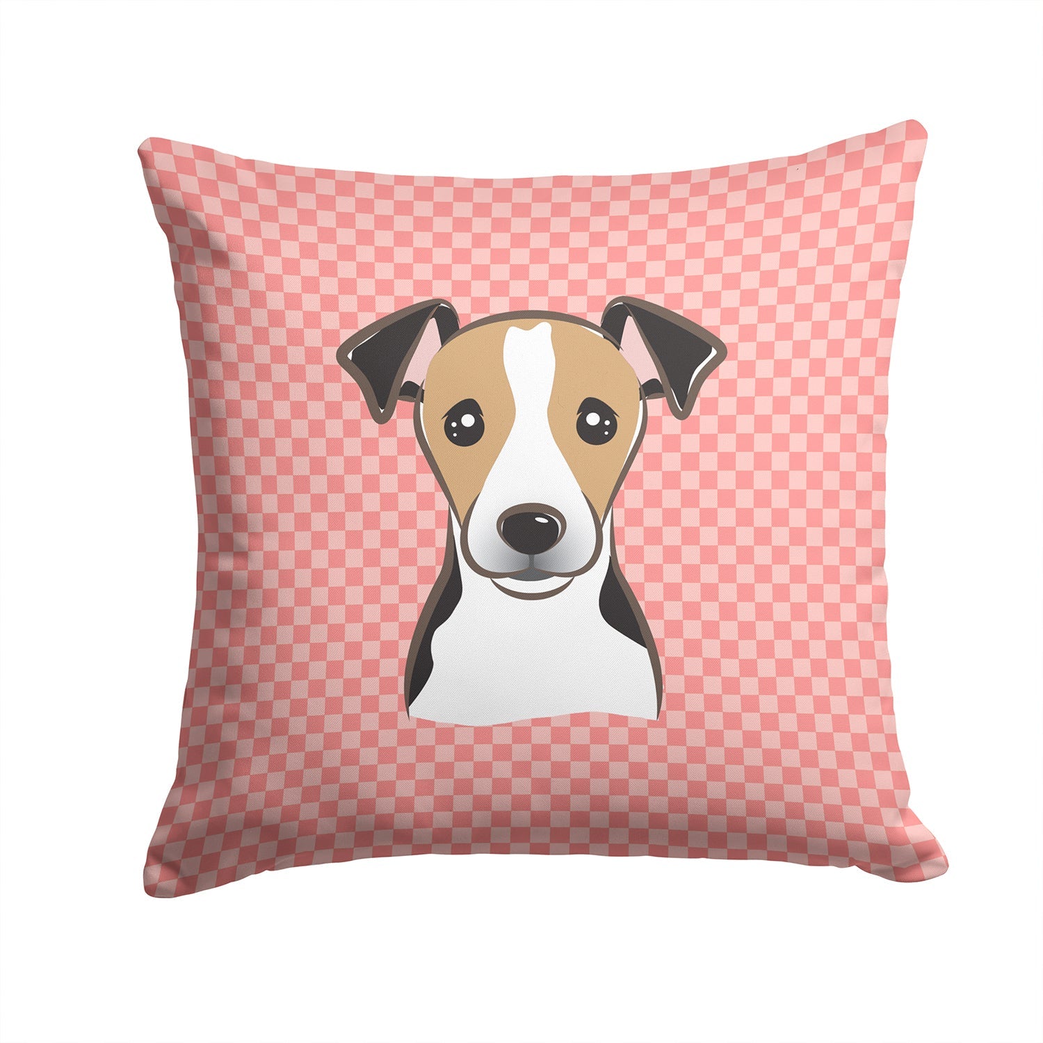 Checkerboard Pink Jack Russell Terrier Decorative Throw Pillow 14x14 Indoor Outdoor Accent Cushion, Fabric Cover with Insert for Sofa, Bed, Porch & Living Room