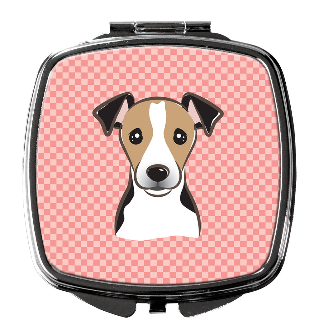 Checkerboard Pink Jack Russell Terrier Compact Mirror Decorative Travel Makeup Mirror for Women Girls Gifts Pocket Makeup Mirror Folding Handheld