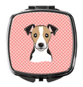 Checkerboard Pink Jack Russell Terrier Compact Mirror Decorative Travel Makeup Mirror for Women Girls Gifts Pocket Makeup Mirror Folding Handheld