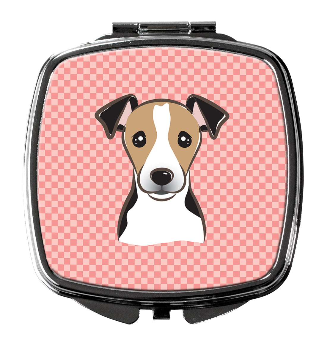 Checkerboard Pink Jack Russell Terrier Compact Mirror Decorative Travel Makeup Mirror for Women Girls Gifts Pocket Makeup Mirror Folding Handheld