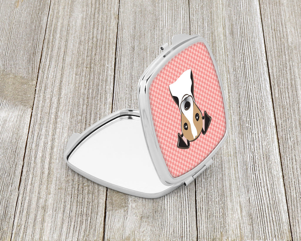 Checkerboard Pink Jack Russell Terrier Compact Mirror Decorative Travel Makeup Mirror for Women Girls Gifts Pocket Makeup Mirror Folding Handheld