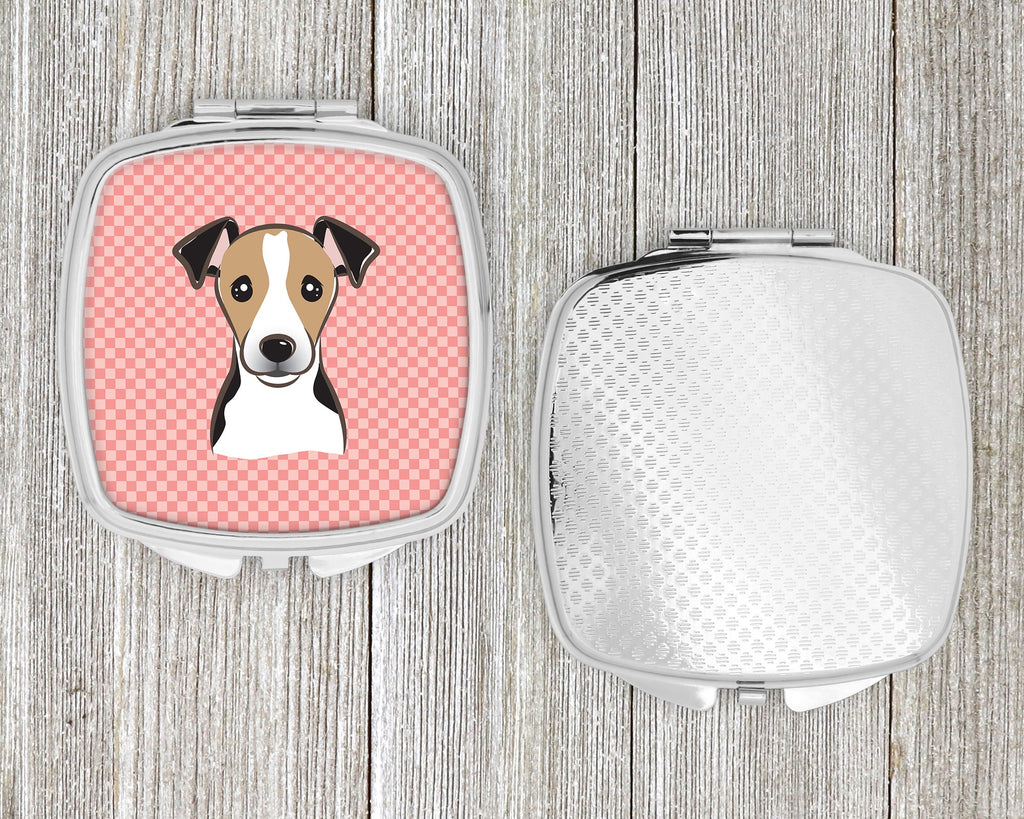 Checkerboard Pink Jack Russell Terrier Compact Mirror Decorative Travel Makeup Mirror for Women Girls Gifts Pocket Makeup Mirror Folding Handheld