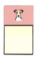 Checkerboard Pink Jack Russell Terrier Watercolor Sticky Note Holder Refillable Dispenser Desk Accessory 3x3 Pad Gift