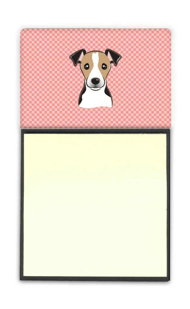 Checkerboard Pink Jack Russell Terrier Watercolor Sticky Note Holder Refillable Dispenser Desk Accessory 3x3 Pad Gift