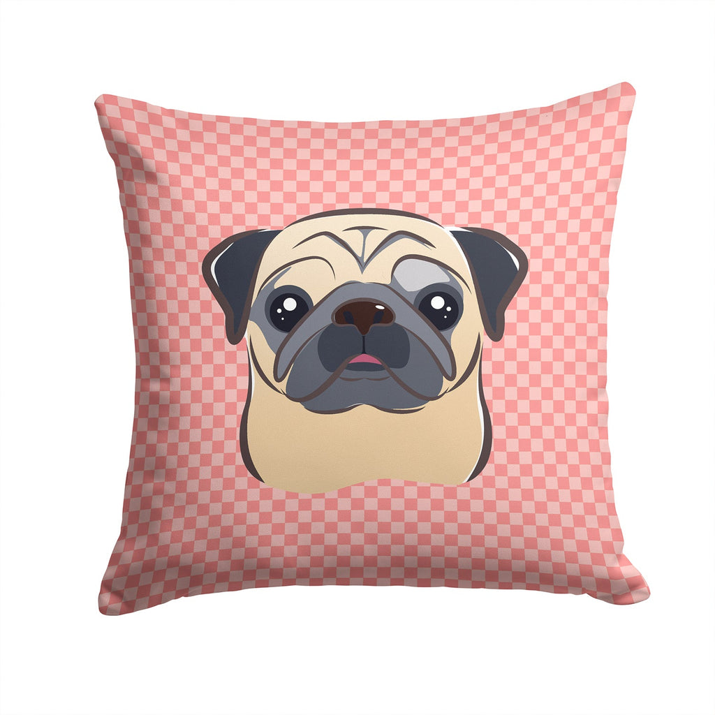 Checkerboard Pink Fawn Pug Decorative Throw Pillow 14x14 Indoor Outdoor Accent Cushion, Fabric Cover with Insert for Sofa, Bed, Porch & Living Room