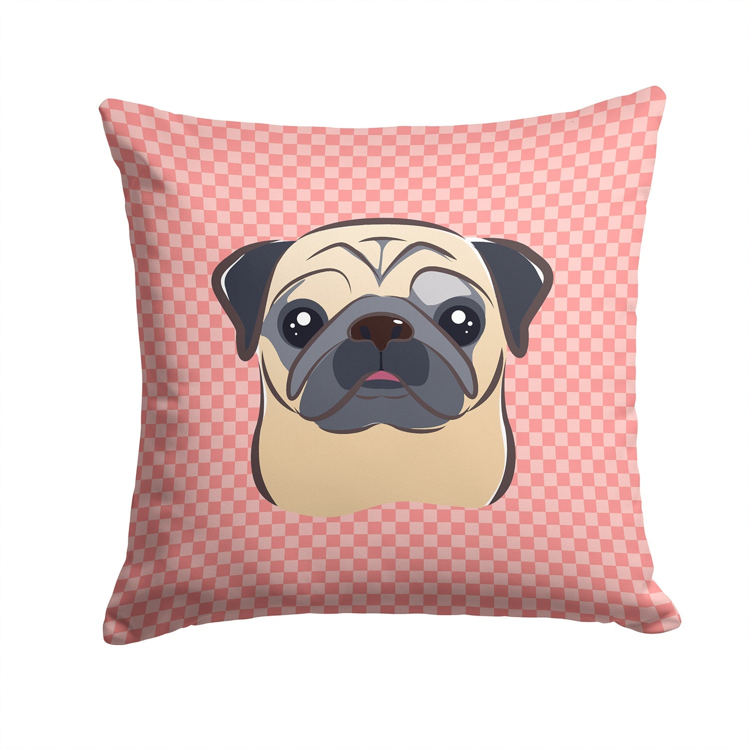 Checkerboard Pink Fawn Pug Decorative Throw Pillow 14x14 Indoor Outdoor Accent Cushion, Fabric Cover with Insert for Sofa, Bed, Porch & Living Room